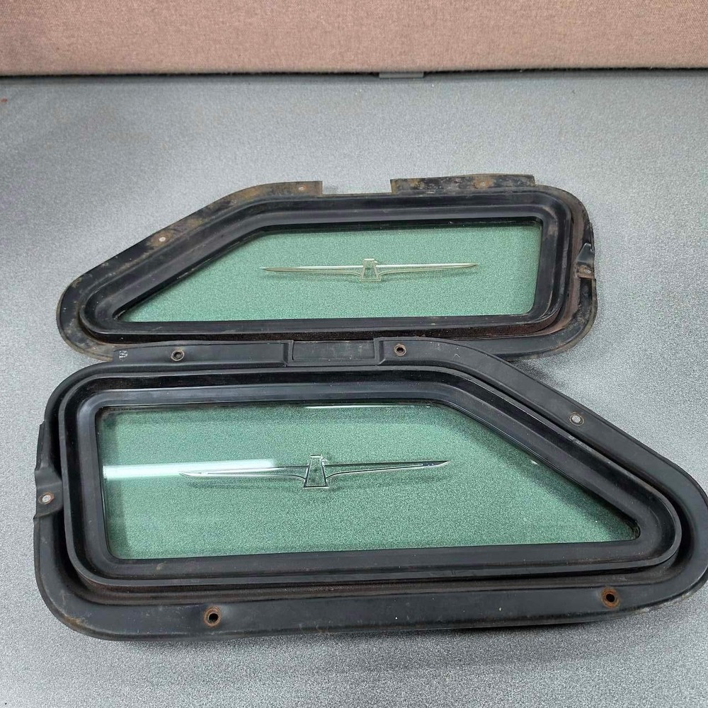 1973-1976 Ford Thunderbird Opera Windows Pair Glass and frame Etched Logo OEM